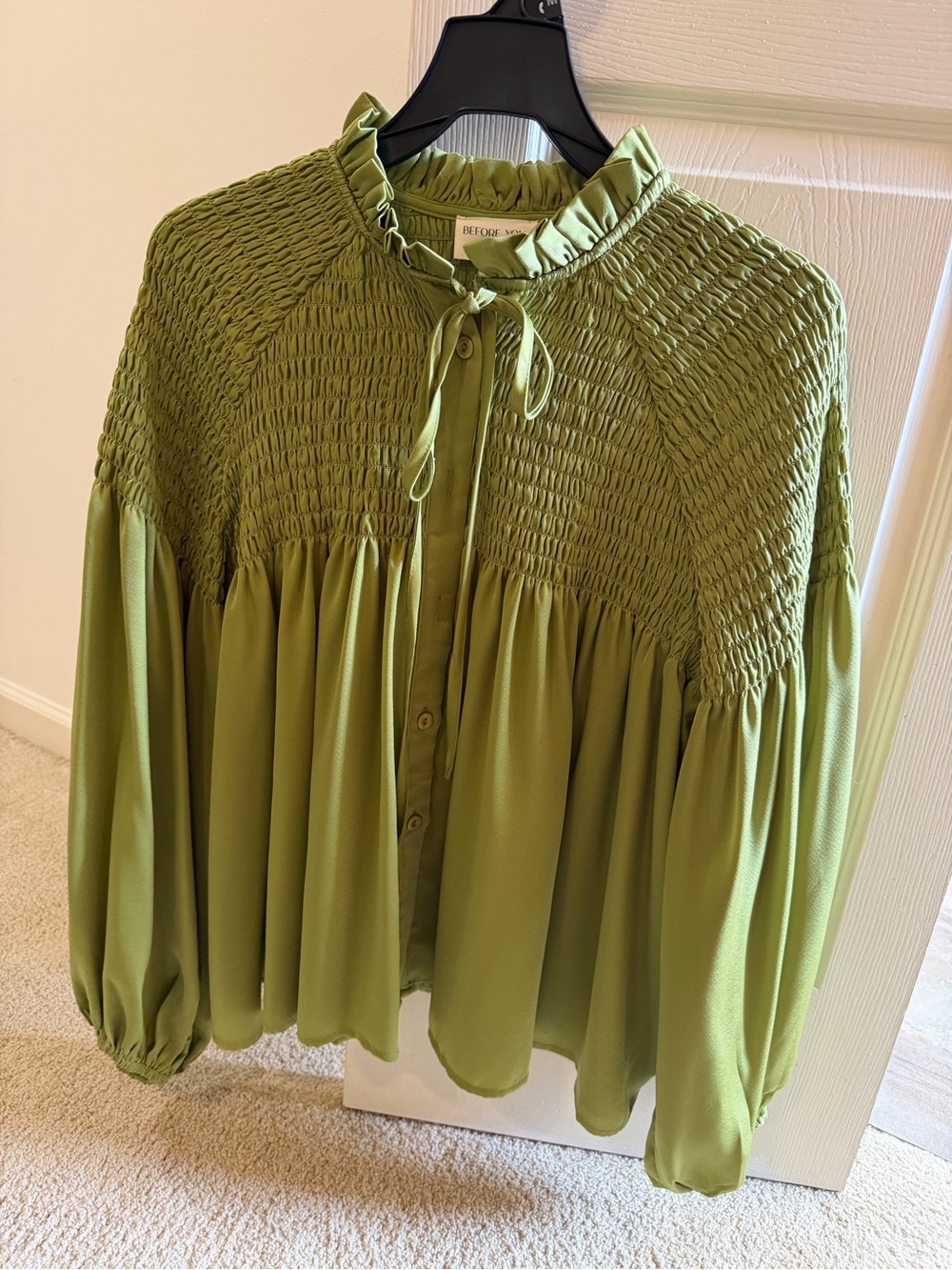 Olive Green Smocked top. NWOT